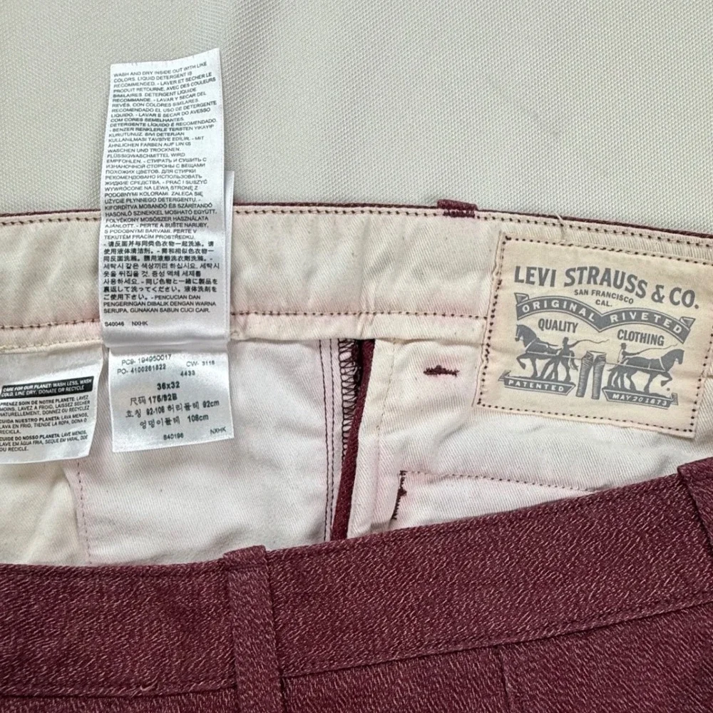 Levis Mens Jogger Pants 36x32‎ Burgundy Heathered Elastic Cuff Chino 4433